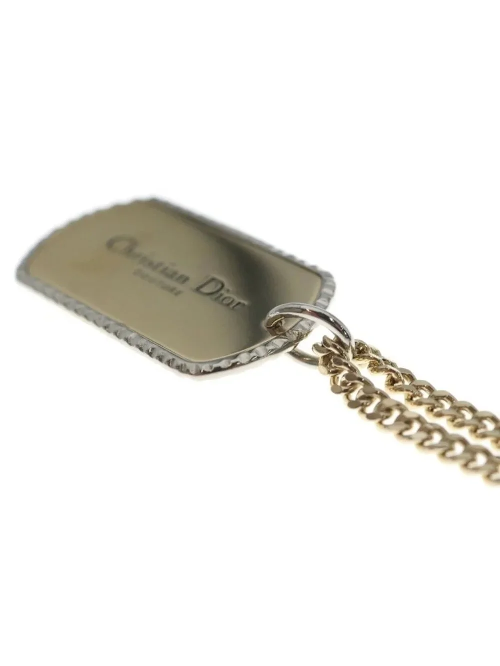 Dior Dock Tag Logo Plate Necklace Gold